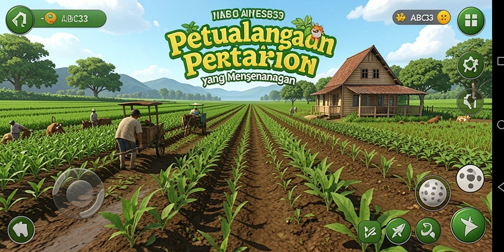 Tampilan menarik gameplay dalam ABC33 yang menggambarkan aktivitas pertanian.