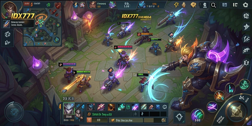 Tangkapan layar dari gameplay seru IDX777 dalam pertandingan MOBA.