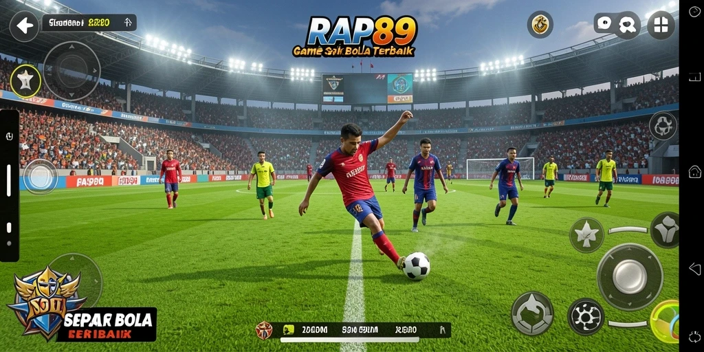 Tangkapan layar gameplay RAP89 menampilkan aksi sepak bola yang mendebarkan.