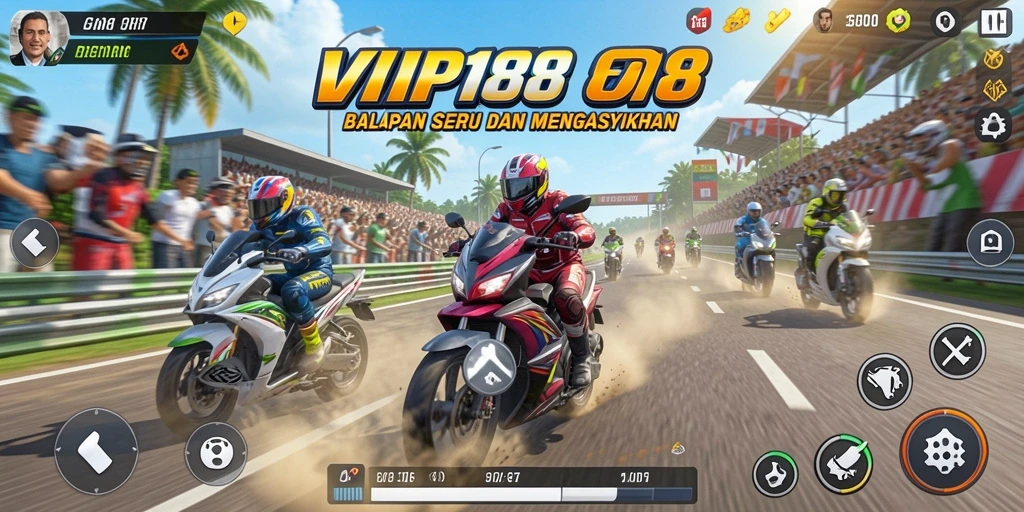 Tampilan gameplay VIP188 dengan balapan motor yang mendebarkan.