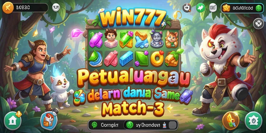 Screenshot WIN777 menampilkan gameplay Match-3 yang menegangkan.