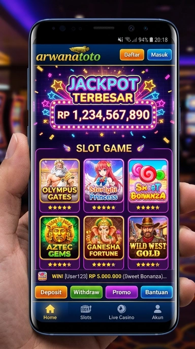 Tampilan utama aplikasi arwanatoto dengan berbagai pilihan aplikasi.